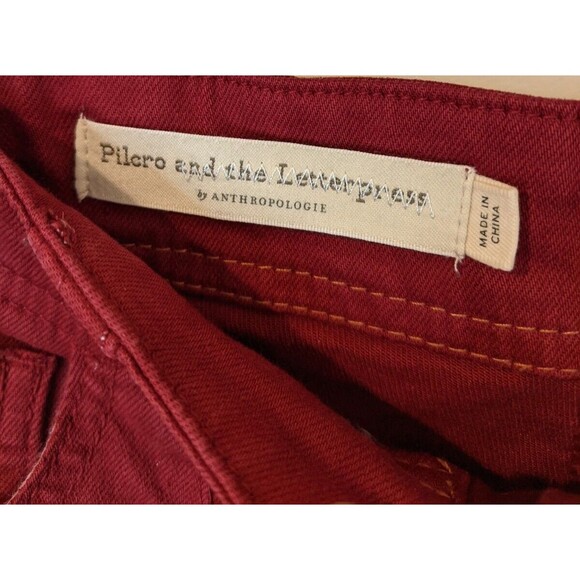 Anthropologie Pilcro and the Letterpress Jean Red Skinny Button Fly Mid Rise 24 - Picture 12 of 13